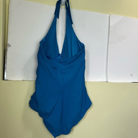 SPANX Bayside Halter Shaping 1Piece Swimsuit Ring Buckle Slimming Padded Blue 14 - Picture 3 of 16